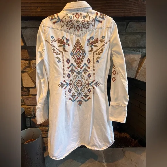 StetsonEmbroidered White Long Sleeve Dress Small - Picture 8 of 10